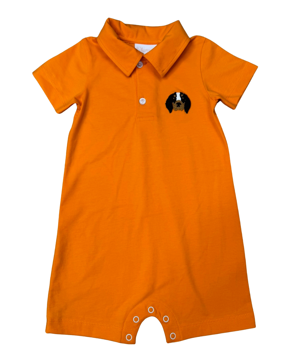 Polo Romper | Orange & White Dog