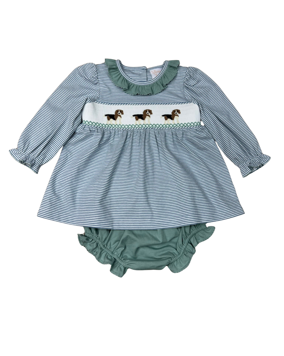 Beagle Smocked Ruffle Bloomer Set