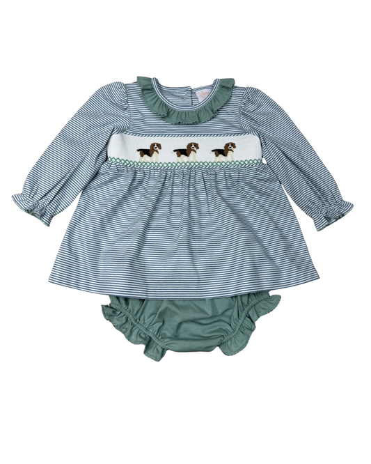 Beagle Smocked Ruffle Bloomer Set