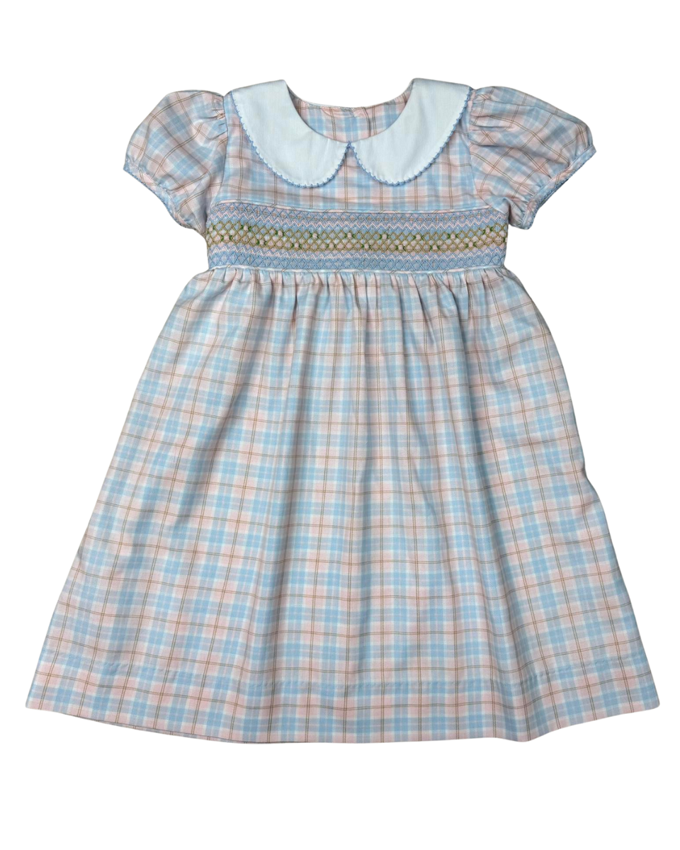 Wilton Plaid Rosebud Smocked Dress