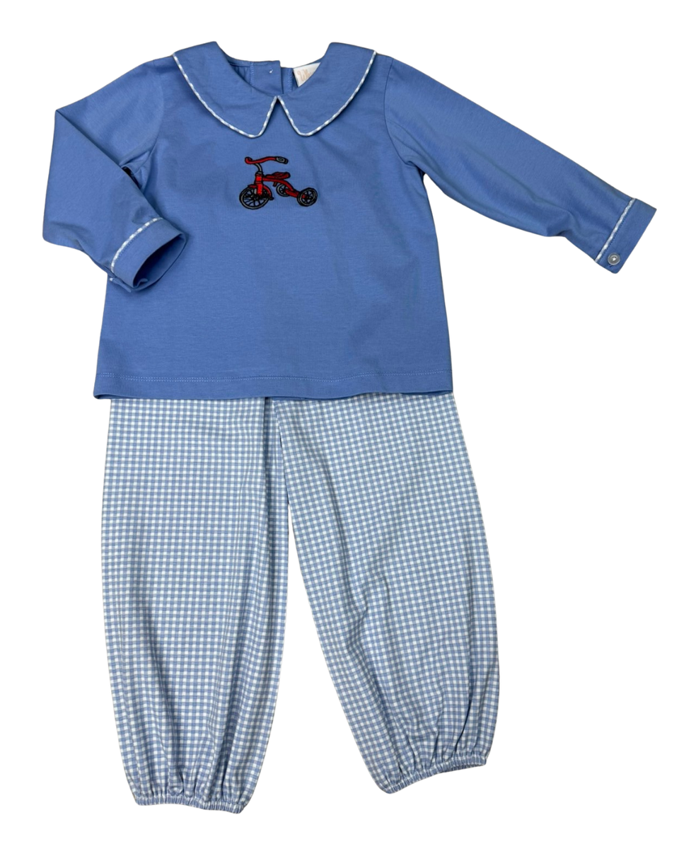 Little Red Tricycle Collared Bubble Pant Set
