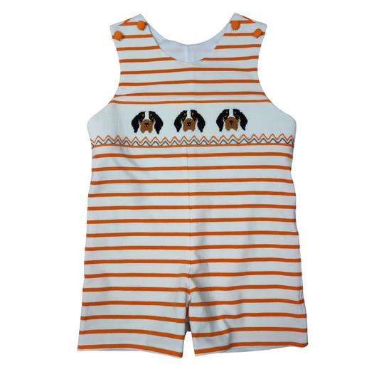 Smocked Shortall | Orange & White Dog