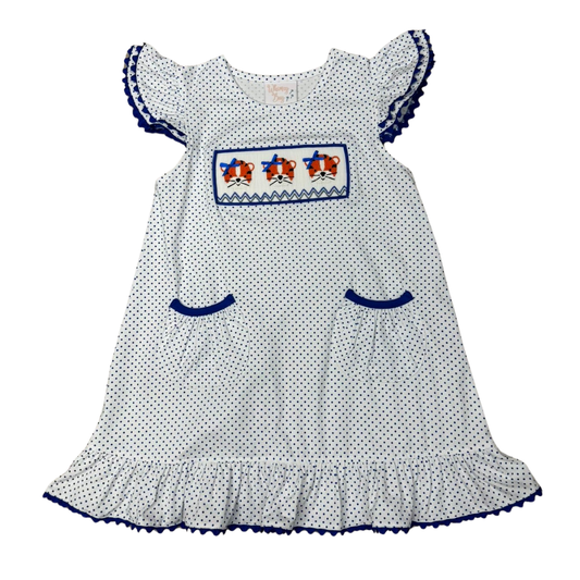 Faye Flutter Dress | Blue & White Tiger