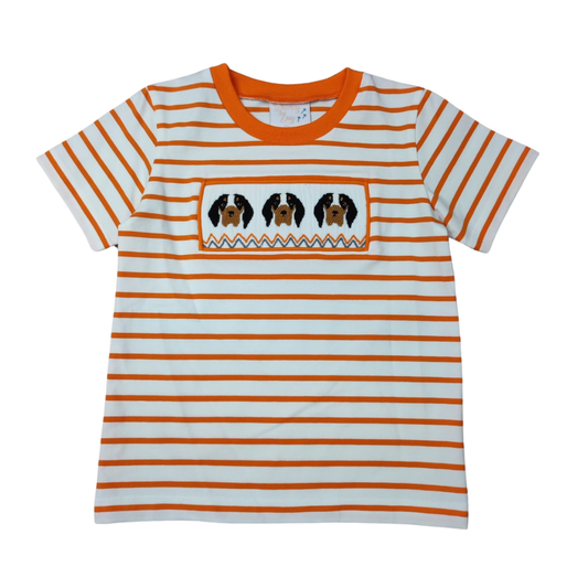 Smocked Shirt | Orange & White Dog