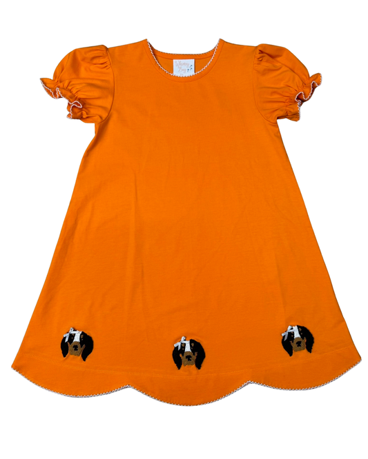 Scalloped Dress | Orange & White Dog